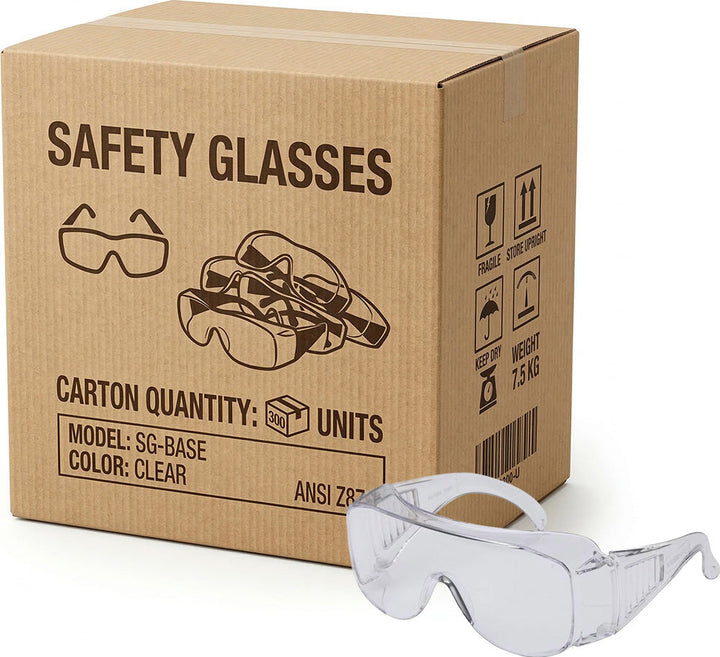 Carton of 300 Packs VisiSpec Clear Safety Glasses Lightweight Protection
