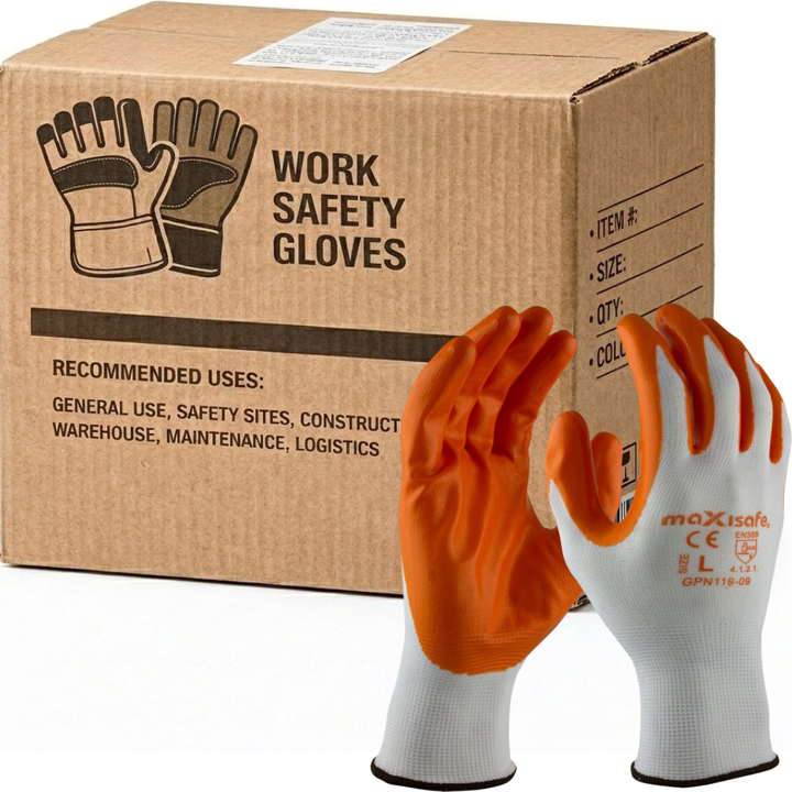 Carton of 120 Maxisafe Nitrile Coated Polyester Gloves Grip & Protection