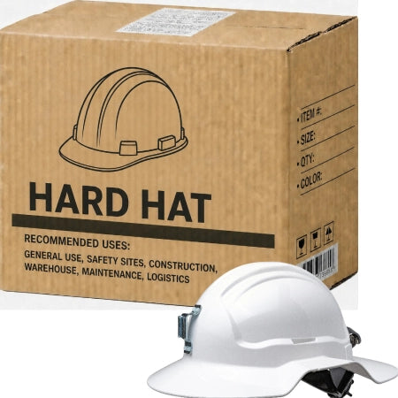 Carton of 10 Packs Tuffgard White Broadbrim Non-Vented Hard Hat Metal Miners Ratchet Harness