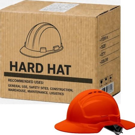 Carton of 10 Bastion Orange Broad Brim Vented Hard Hat Ratchet Hi-Vis Head Protection