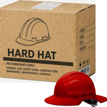 Carton of 10 Packs Maxisafe Red Broad Brim Vented Hard Hat Ratchet Ventilated Head Protection