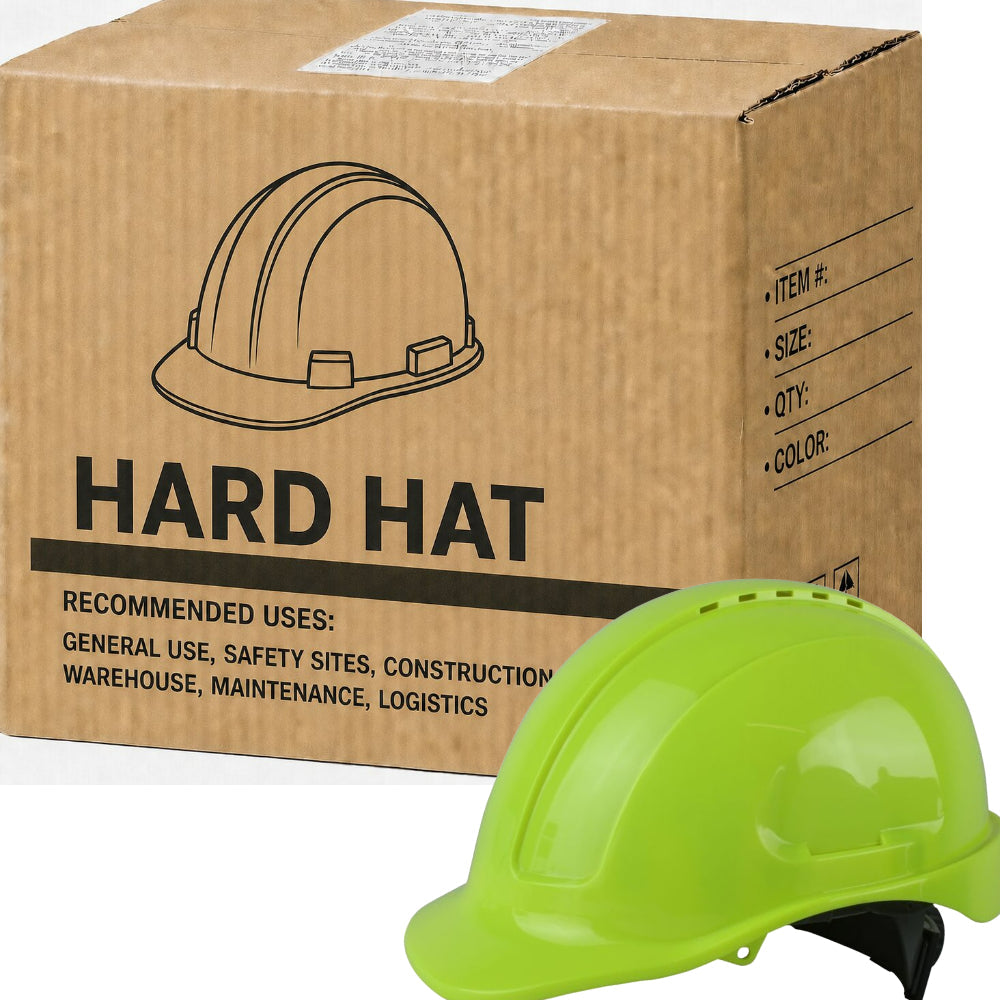 Carton of 20 Maxisafe Flouro Yellow Vented Hard Hat Ratchet Harnes