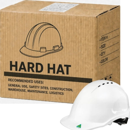 Carton of 20 Packs Maxisafe White Vented Hard Hat Ratchet Harness Ventilated Head Protection