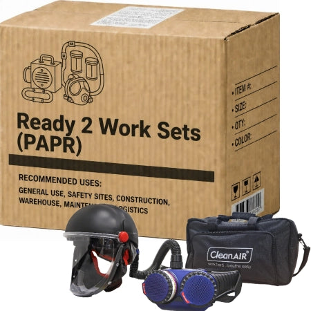Carton of 5 Packs CleanAIR CA-40G AerGO Hard Hat with Toric Visor and PAPR Kit Heavy Duty Battery