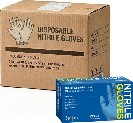Carton of 1000 Saniflex Nitrile Examination Gloves Blue Powder Free