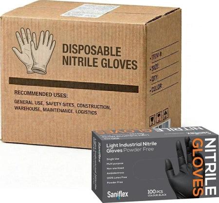Carton of 1000 Saniflex Black Light Industrial Nitrile Gloves