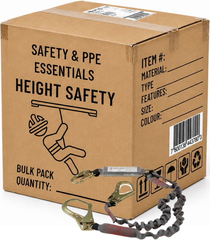 Carton of 10 Packs Maxisafe Double Elasticated Lanyard with Snaphook and Scaffold Hook 2m 140kg