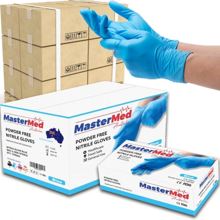 Carton of 840 boxes MasterMed Blue Nitrile Gloves 3.5g Powder Free Latex Free