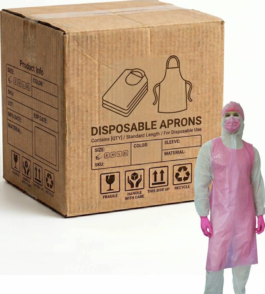 Carton of 500 Pink Polyethylene Apron Dispenser Box 1250m