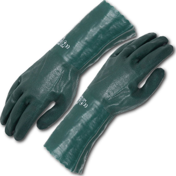 Fully Coated PVC Green Double Dip Jersey Lining 35cm Gloves ~ Size 10 (XLarge)