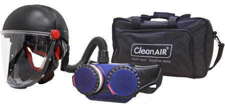 Carton of 5 Packs CleanAIR CA-40G AerGO Hard Hat with Toric Visor and PAPR Kit Heavy Duty Battery