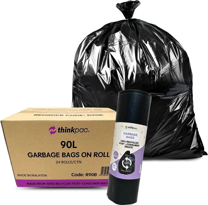 Carton of 24 Rolls 90L Black Bin Liners - Retail Packaging - 27micron Super Strong 8pc/Rol