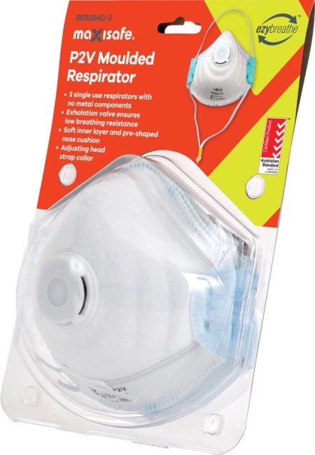 Card of 3 Maxisafe P2 Moulded Respirator with Valve