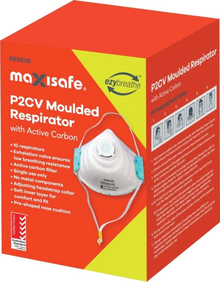 Carton of 12 Boxes Maxisafe P2 Moulded Respirator with Carbon filter and Valve