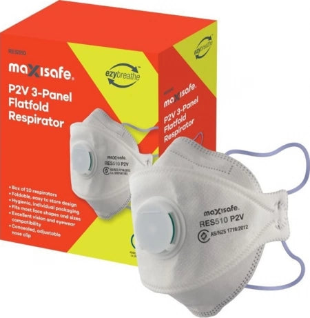 Maxisafe P2 3-Panel Flat Fold Respirator with Valve Box of 20