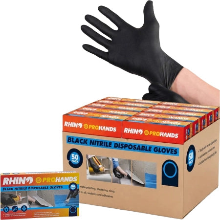 Carton of 20 Packs Rhino Prohands Black Nitrile Disposable Gloves 3.5g