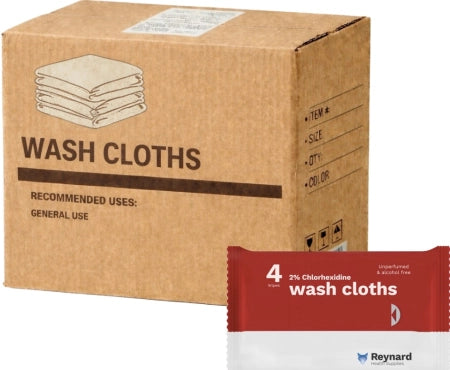 Carton of 48 Reynard Health 2% Chlorhexidine Wash Cloths - Alcohol free