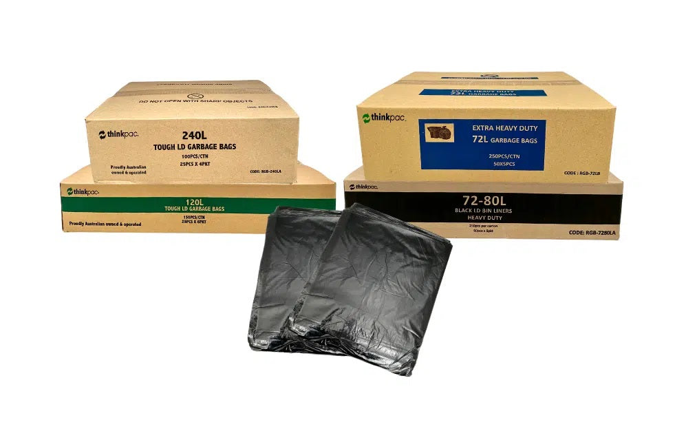 Pallet of 120 80L Gusseted Seal Black Bin Liners - Restaurant Grade 31 micron (Super Strength)
