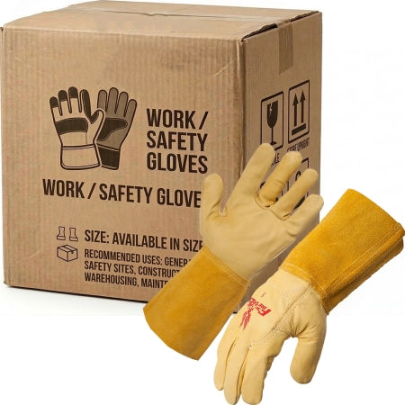 Carton of 50 FIREBIRD Cow Grain Extended Leather Cuff Riggers Work Gloves