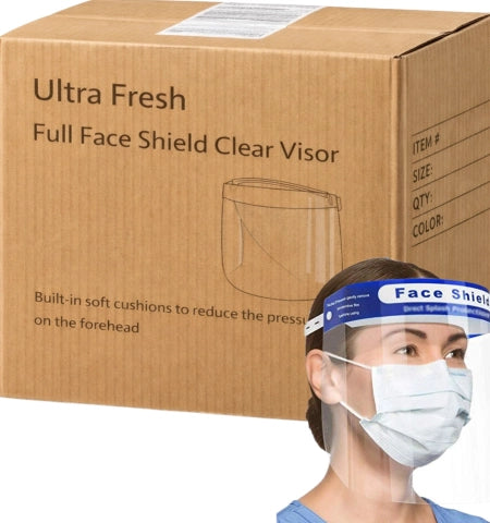 Carton of 200 Ultra Fresh Full Face Shield Clear Visor with Headband