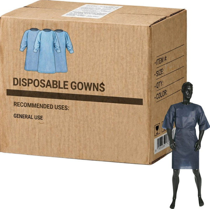Carton of 50 Ultra Health Modesty Gown PP Short Sleeve Navy - Universal (S-L)