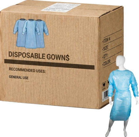 Carton of 50 Ultra Health Isolation Gown PP/PE Cytotoxic Knitted Cuff & Velcro Neck Blue - S-L