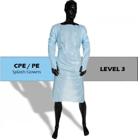 Pack of 15 CPE/PE Clinical Disposable Blue Isolation Medical COVID-19 Gowns with Thumb loop Level 3 Non Sterile - UNI (S, M, L)