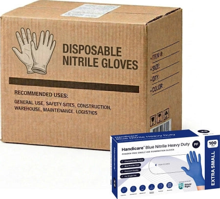 Carton of 1000 HandiCare Blue Nitrile Heavy Duty Exam Gloves Powder Free