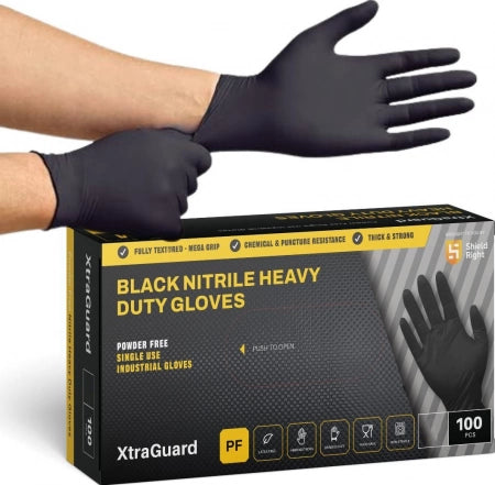 Shield Right Disposable Black Heavy Duty 6g Nitrile XtraGuard Gloves