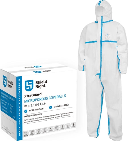 Carton of 50 Shield Right Microporous Max - Type 4/5/6 White Coverall