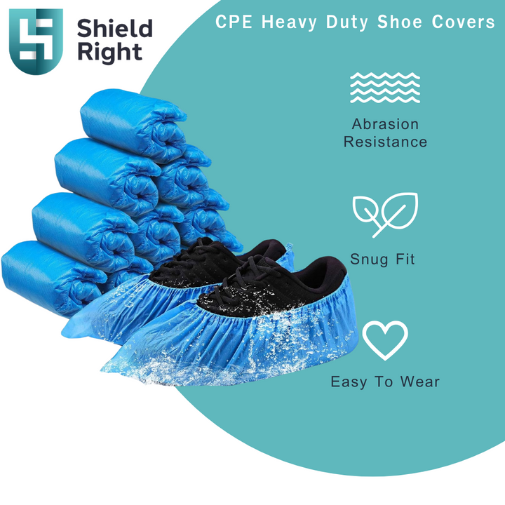 Carton of 1000 Shield Right Shoe Covers Heavy Duty Polyethylene