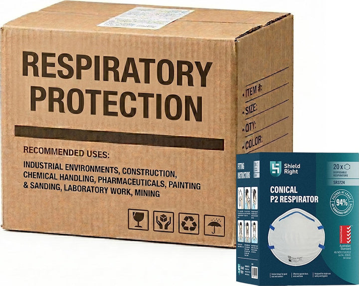 Carton of 10 Packs Shield Right P2 Conical Disposable Respirator Non-Valved