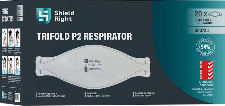 Pack of 20 Shield Right P2 Trifold Disposable Respirator Non-Valved
