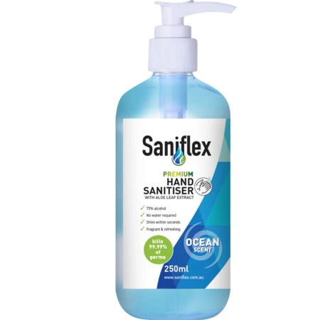 Carton of 36 Saniflex Ocean Scent Rinse Free Hand Sanitiser 250ml