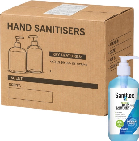 Carton of 36 Saniflex Ocean Scent Rinse Free Hand Sanitiser 250ml