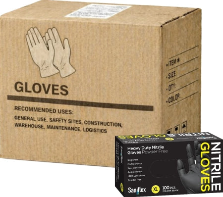 Carton of 10 Saniflex Heavy Duty Black Nitrile Gloves