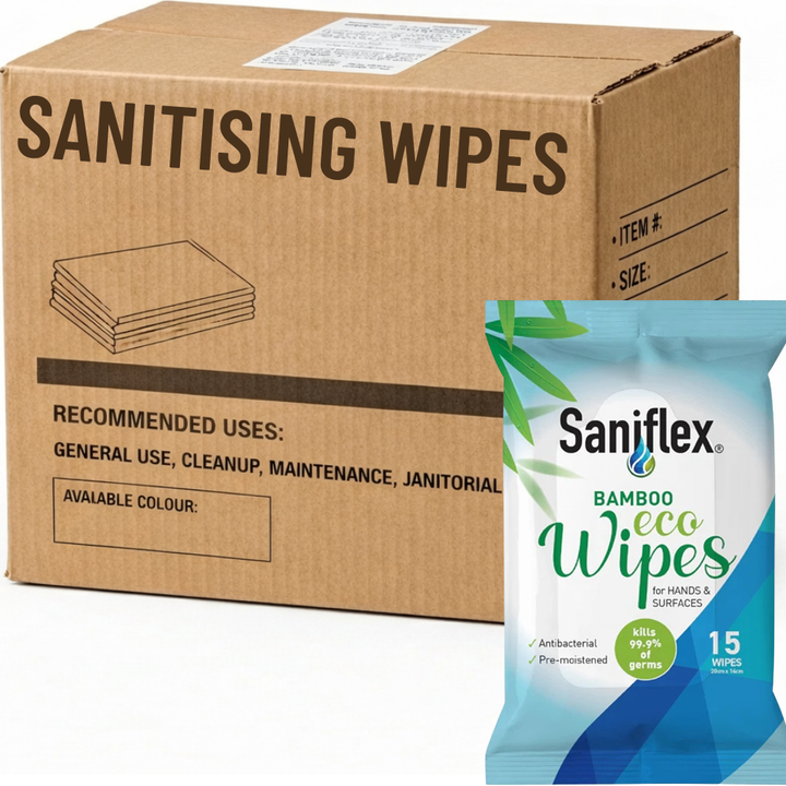 Carton of 144 Saniflex Bamboo Eco Wipes for Hands & Surface