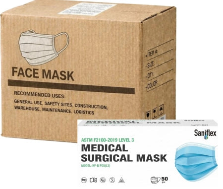Carton of 50 Saniflex Disposable Medical Mask Ear Loop Straps Class 1 Level 3