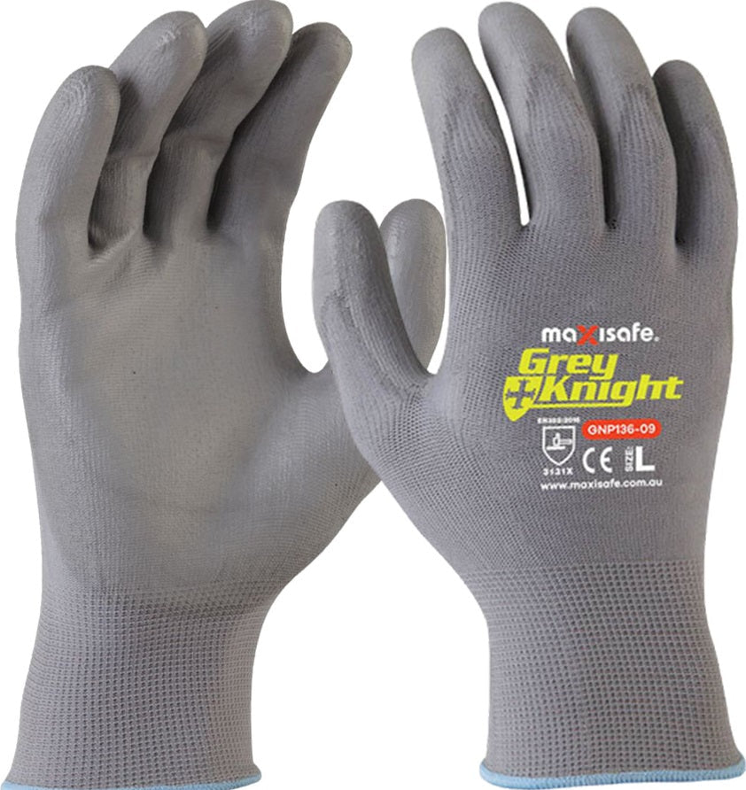 Maxisafe Grey Knight Nylon PU Coated Nylon Glove
