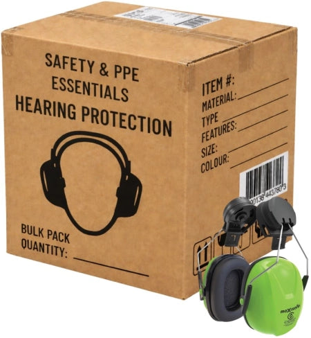 Carton of 20 Packs Maxisafe Helmet Earmuffs with 25mm Clip and Soft PVC Cushions