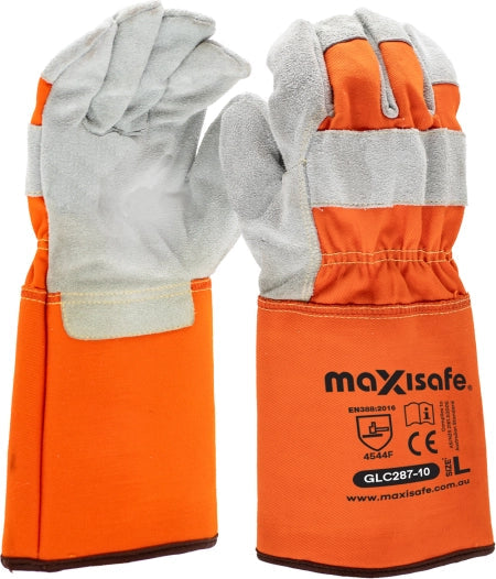 Maxisafe Cut F Split Leather Work Gloves with Extended Cuff
