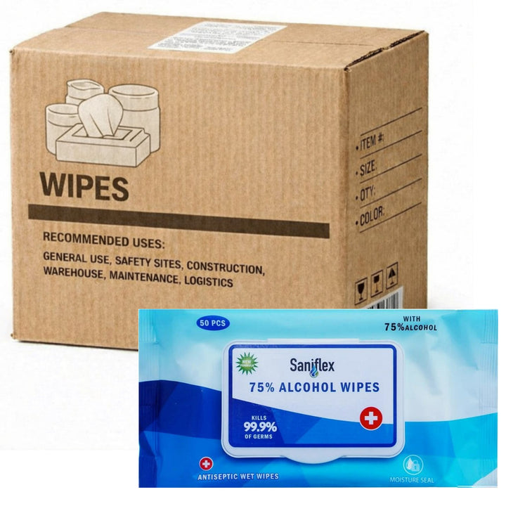 Carton of 42 Saniflex Sanitary Wipes 75% Alcohol (Packs of 50)