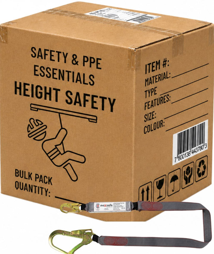 Carton of 10 Maxisafe Single Webbing Lanyard with Snaphook and Scaffold Hook 2m