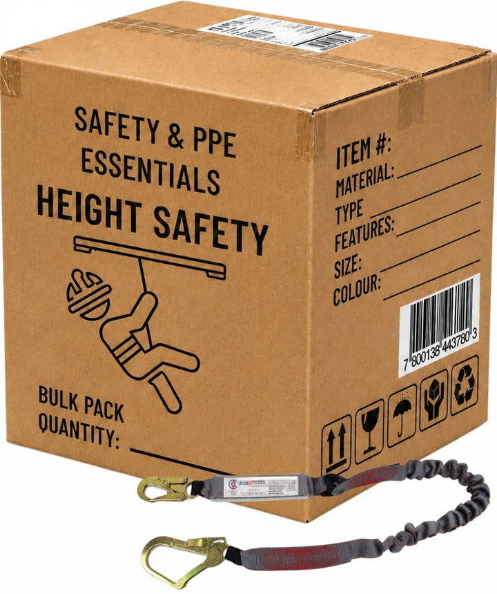 Carton of 10 Packs Maxisafe Heavy Duty 2m Web Shock Absorbing Lanyard with Triple Action Karabiners 140kg