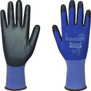 Bastion Mataro Blue Nylon Gloves 18G Black Polyurethane Palm Coating - Small (Size 7)