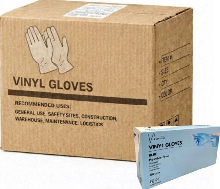 Carton of 1000 pcs Vibrante Blue Vinyl Gloves Powder Free
