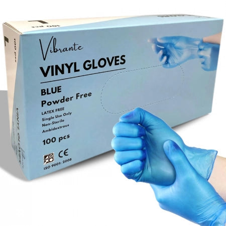100pcs Vibrante Large Vinyl Powder Free Gloves Blue
