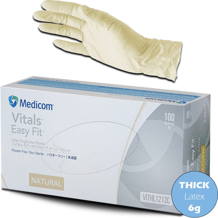 100pcs Medicom Vitals Easy Fit Latex Powder Free Gloves 5.9g