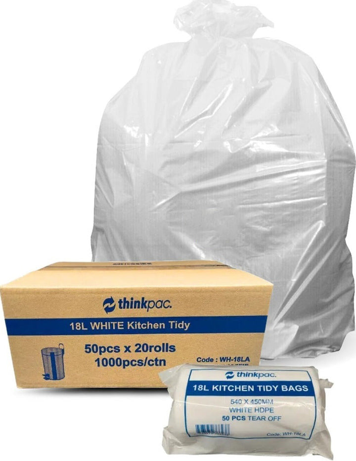 Carton of 1000 18L White Bin Liners 10 Micron Standard Average Strength