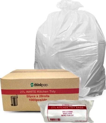Carton of 1000 27L White Bin Liners For Office &amp; Kitchen 10 micron (Standard Strength)